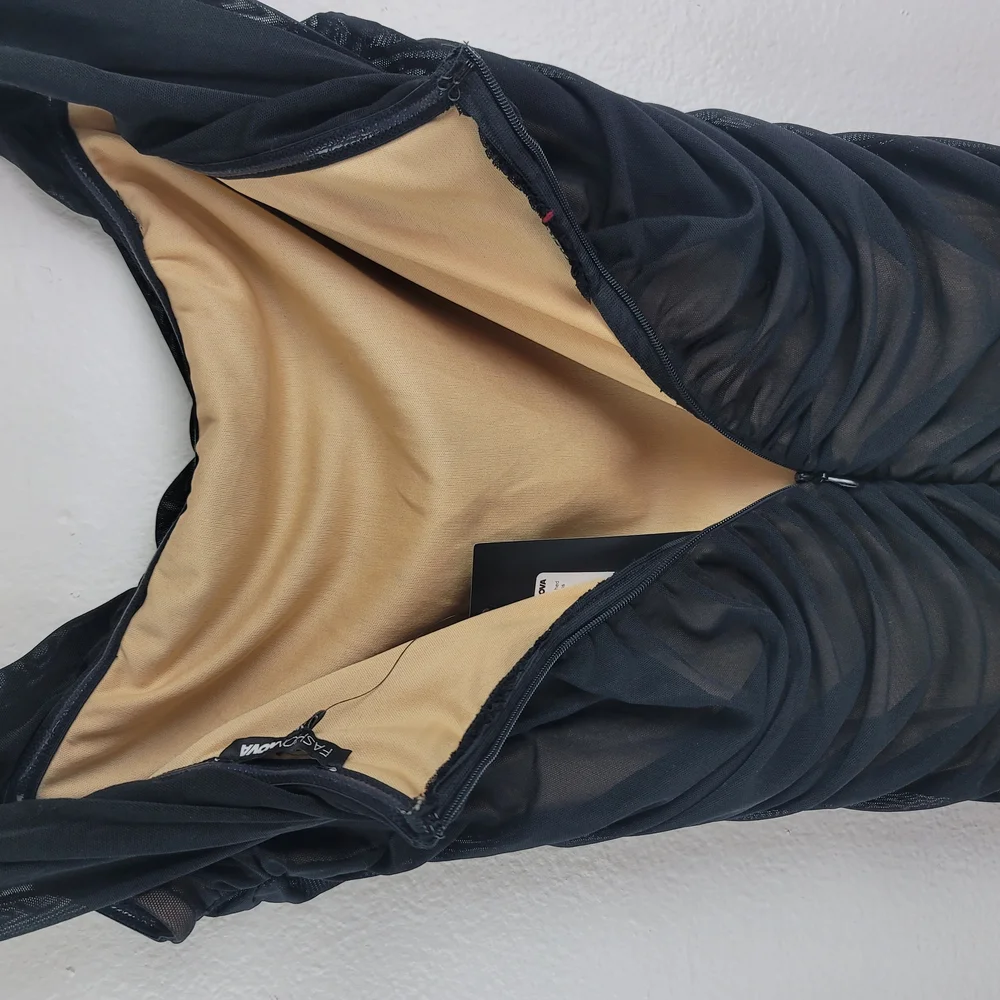 Off-Shoulder Black Ruched Bodycon Dress - Picture 8 of 11